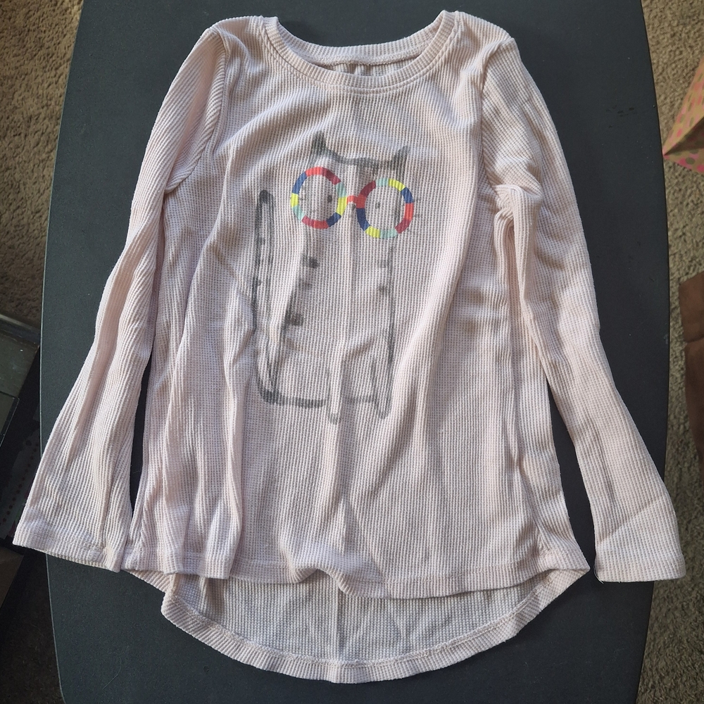 Kids Long Sleeve Cat Print Shirt - Pink